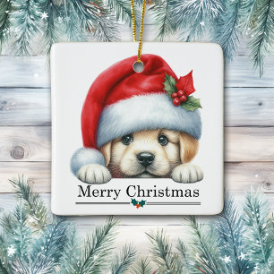 Weihnachtsmannmütze Golden Retriever Welpe Frohe W Keramikornament
