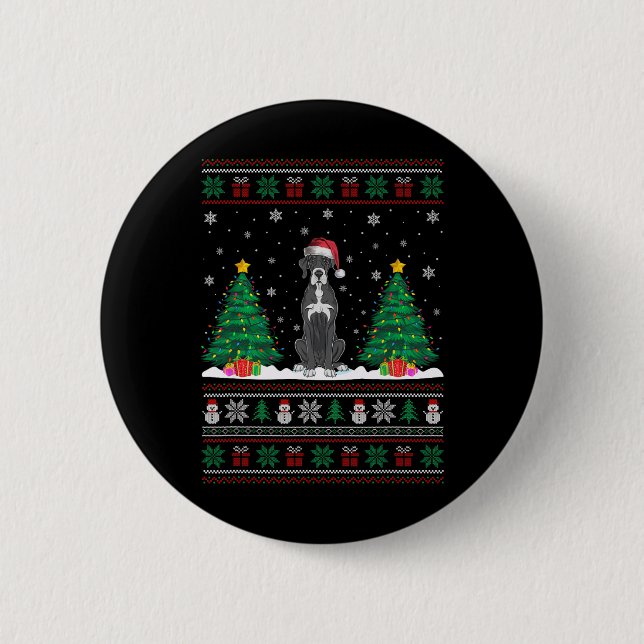 Weihnachtsmannmütze Great Dane Hund Weihnachtsbaum Button (Vorderseite)