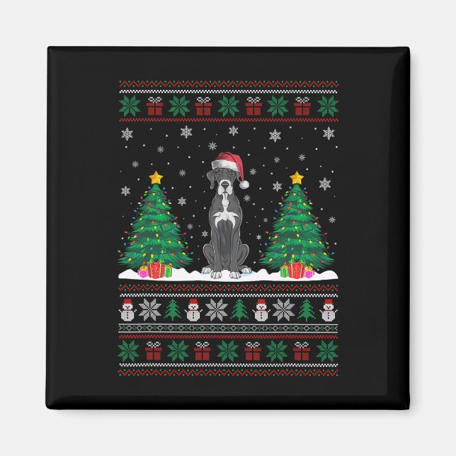 Weihnachtsmannmütze Great Dane Hund Weihnachtsbaum Magnet (Vorne)