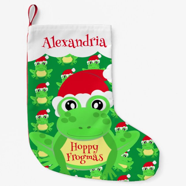Weihnachtsmannmütze Green Frog Cartoon Muster Name Kleiner Weihnachtsstrumpf (Vorderseite)