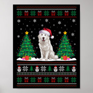 Weihnachtsmannmütze Große Pyrenäen Hund Xmas Tree Poster