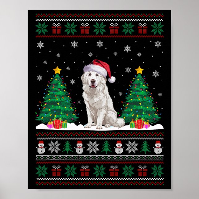 Weihnachtsmannmütze Große Pyrenäen Hund Xmas Tree  Poster (Vorne)