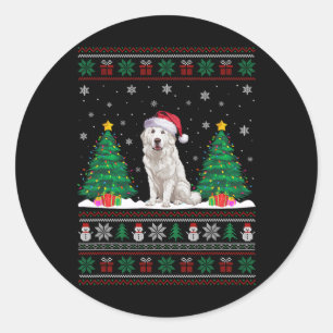 Weihnachtsmannmütze Große Pyrenäen Hund Xmas Tree Runder Aufkleber