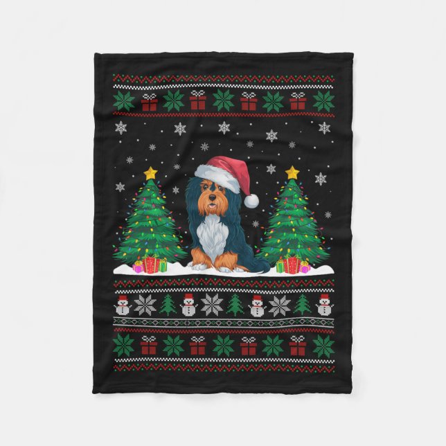 Weihnachtsmannmütze Havanese Hund Weihnachtsbaum L Fleecedecke (Vorderseite)