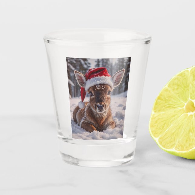 Weihnachtsmannmütze Hirschschglas Schnapsglas (Vorderseite)