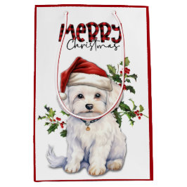 Weihnachtsmannmütze Holly Maltese Dog Weihnachten Mittlere Geschenktüte