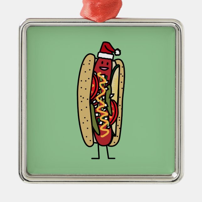 Weihnachtsmannmütze Hotdog Chicago-Art Weihnachts Ornament Aus Metall (Vorne)