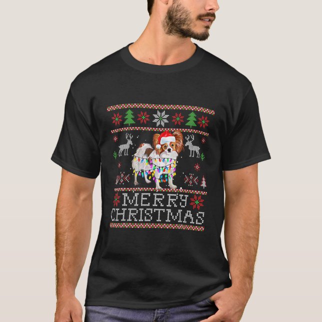 Weihnachtsmannmütze Hund Weihnachtsbaum Lichter We T-Shirt (Vorderseite)
