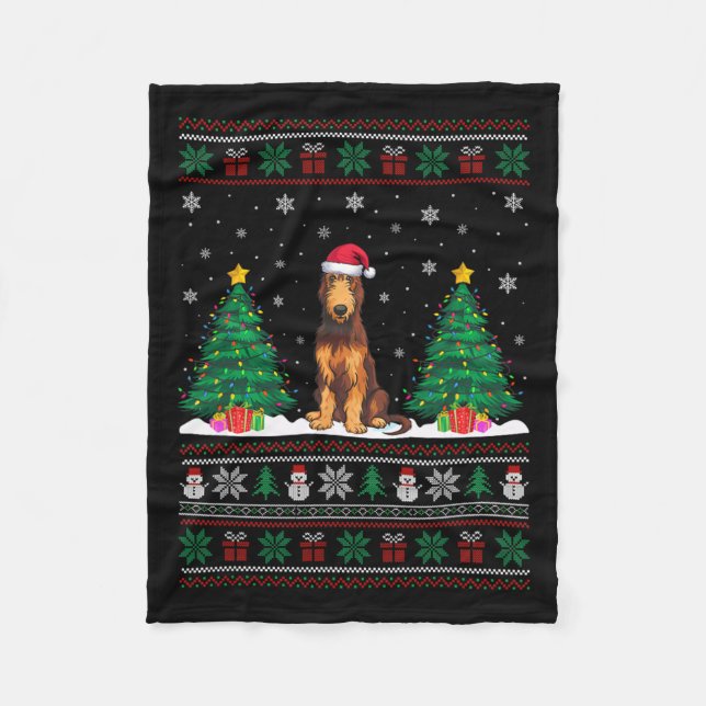 Weihnachtsmannmütze Irish Wolfhound Dog Xmas Tree  Fleecedecke (Vorderseite)