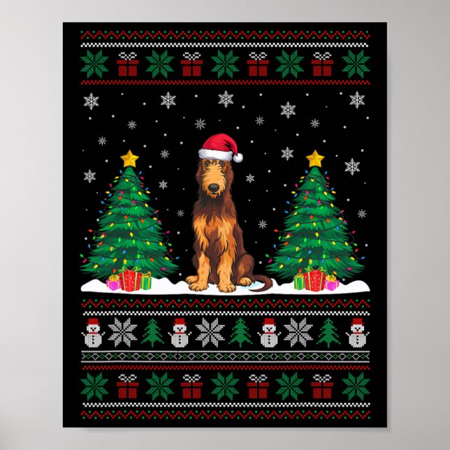 Weihnachtsmannmütze Irish Wolfhound Dog Xmas Tree  Poster (Vorne)