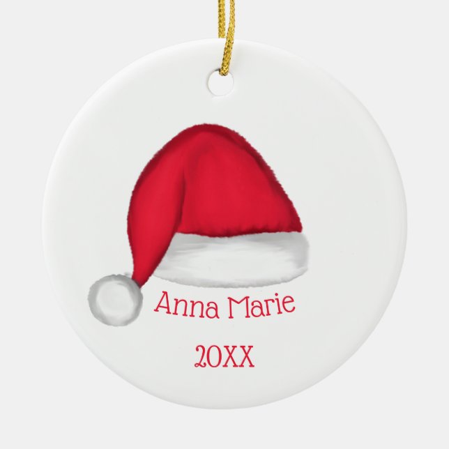 Weihnachtsmannmütze Keramik Ornament (Vorne)