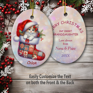 Weihnachtsmannmütze Kitten im Strumpf Großtochter Keramik Ornament