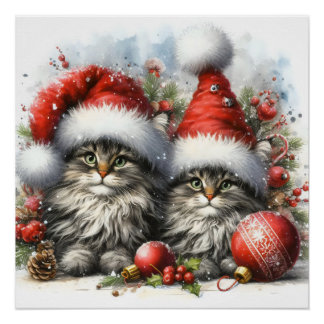 Weihnachtsmannmütze Kittens Weihnachten Poster