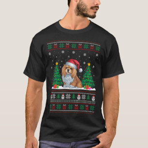 Weihnachtsmannmütze Lhasa Apso Dog Weihnachtsbaum T-Shirt