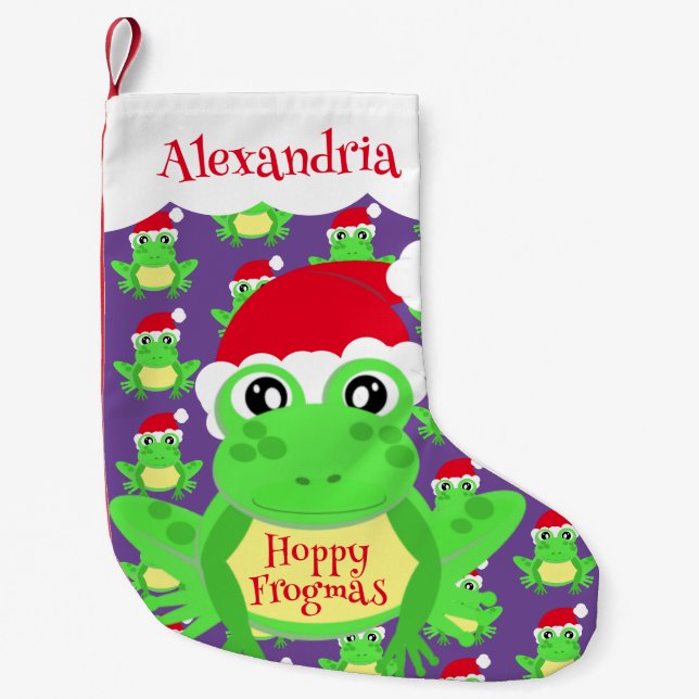 Weihnachtsmannmütze Lila Frog Cartoon Muster Name  Kleiner Weihnachtsstrumpf (Vorderseite)