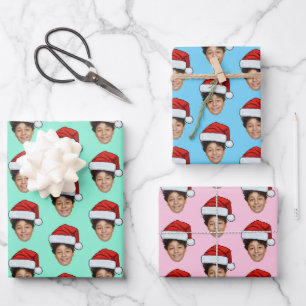 Weihnachtsmannmütze mit individuellem Gesichtsfoto Geschenkpapier Set