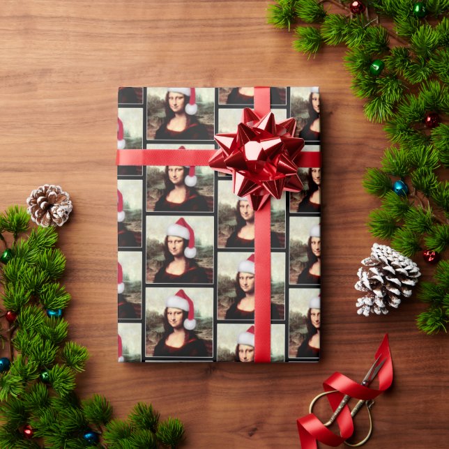 Weihnachtsmannmütze Mona Lisa Geschenkpapier (Feiertagsgeschenk)