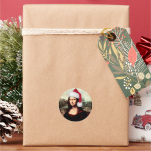 Weihnachtsmannmütze Mona Lisa Runder Aufkleber