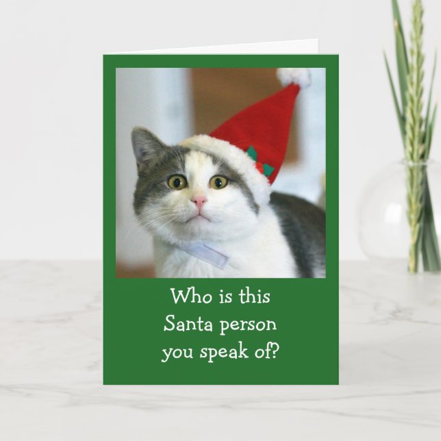 Weihnachtsmannmütze niedliches Katzentragen Feiertagskarte (Vorderseite)