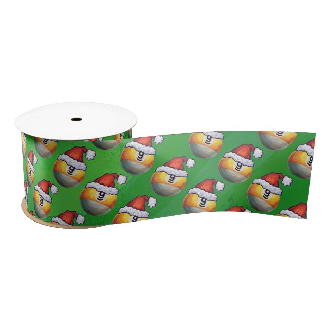 Weihnachtsmannmütze Nine Ball Pattern auf Grün Satinband (Spule)