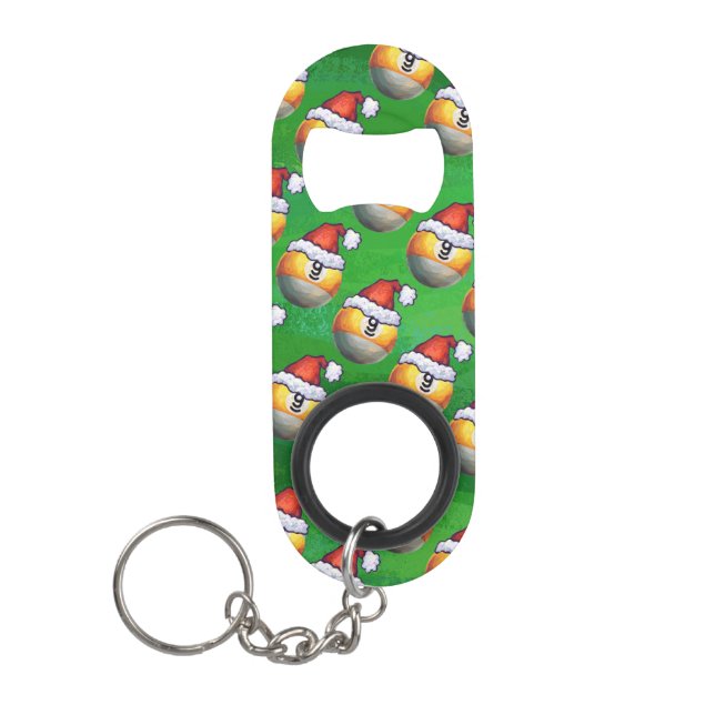Weihnachtsmannmütze Nine Ball Pattern auf Grün Schlüsselanhänger Flaschenöffner (Vorderseite)