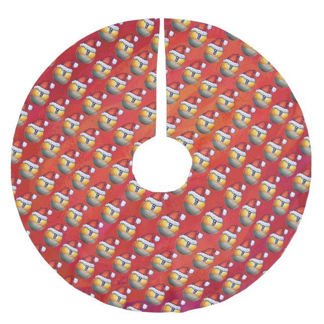 Weihnachtsmannmütze Nine Ball Pattern auf Rot Polyester Weihnachtsbaumdecke (Vorderseite)