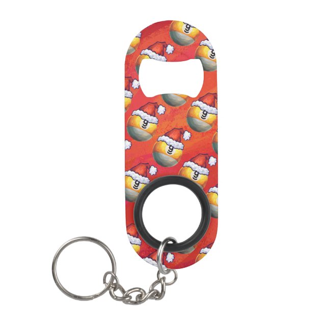Weihnachtsmannmütze Nine Ball Pattern auf Rot Schlüsselanhänger Flaschenöffner (Vorderseite)