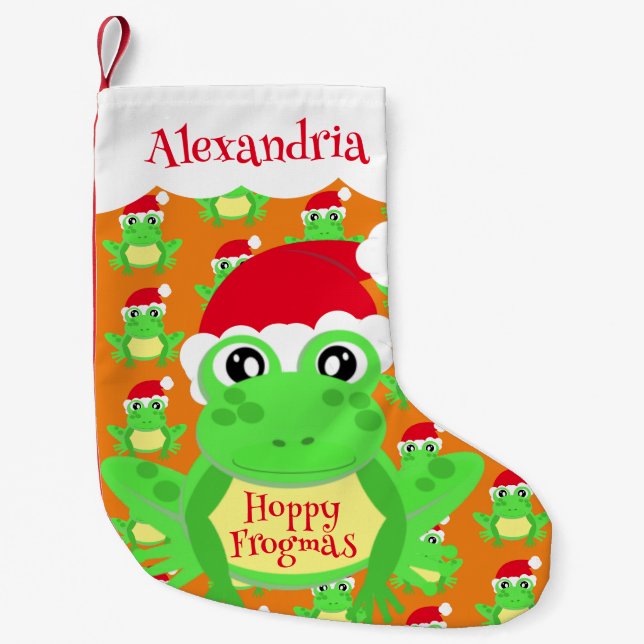 Weihnachtsmannmütze Orange Frog Cartoon Muster Nam Kleiner Weihnachtsstrumpf (Vorderseite)