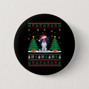 Weihnachtsmannmütze Papillon Dog Weihnachtsbaumleu Button