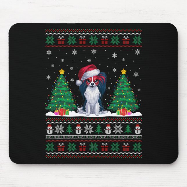Weihnachtsmannmütze Papillon Dog Weihnachtsbaumleu Mousepad (Vorne)