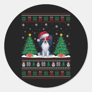 Weihnachtsmannmütze Papillon Dog Weihnachtsbaumleu Runder Aufkleber