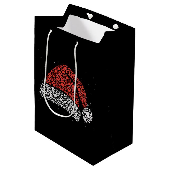 Weihnachtsmannmütze Paw Print Weihnachtshund Lover Mittlere Geschenktüte (Vorderseite Schrägansicht)