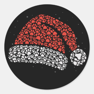 Weihnachtsmannmütze Paw Print Weihnachtshund Lover Runder Aufkleber