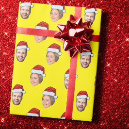 Weihnachtsmannmütze Personalisiertes Gesicht 2 Fot Geschenkpapier