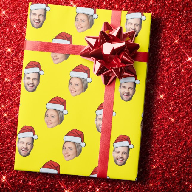 Weihnachtsmannmütze Personalisiertes Gesicht 2 Fot Geschenkpapier (Von Creator hochgeladen)