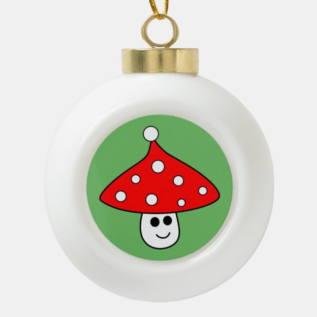 Weihnachtsmannmütze-Pilz-Keramik-Ball-Verzierung Keramik Kugel-Ornament (Vorderseite)