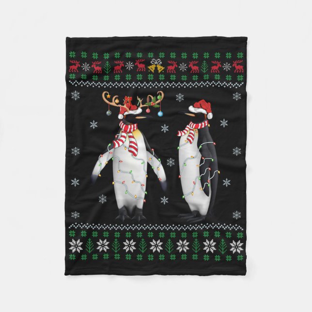 Weihnachtsmannmütze Pinguin Bird Xmas Lighting Ugl Fleecedecke (Vorderseite)