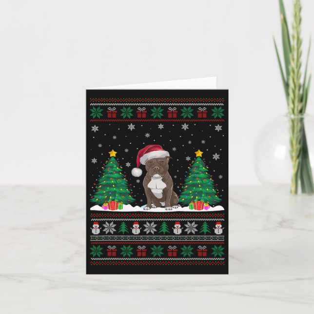 Weihnachtsmannmütze Pitbull Hund Weihnachtsbaum Li Karte (Vorderseite)