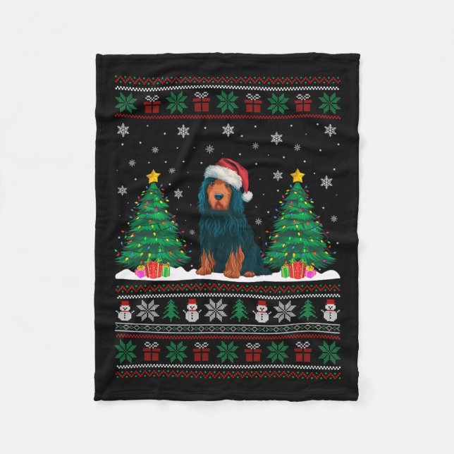 Weihnachtsmannmütze Portugiesischer Wasserhund Xma Fleecedecke (Vorderseite)