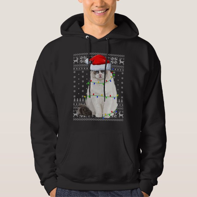 Weihnachtsmannmütze Ragdoll Cat Xmas Lighting Ugly Hoodie (Vorderseite)