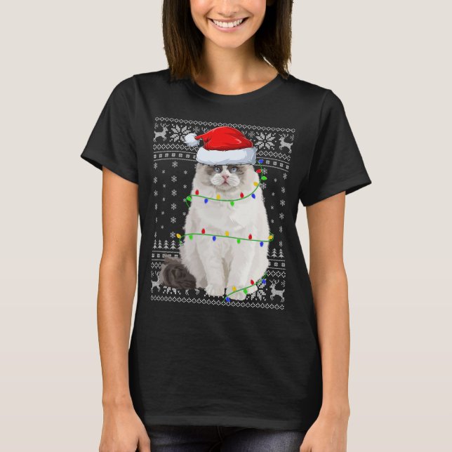 Weihnachtsmannmütze Ragdoll Cat Xmas Lighting Ugly T-Shirt (Vorderseite)