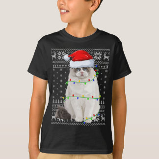 Weihnachtsmannmütze Ragdoll Cat Xmas Lighting Ugly T-Shirt