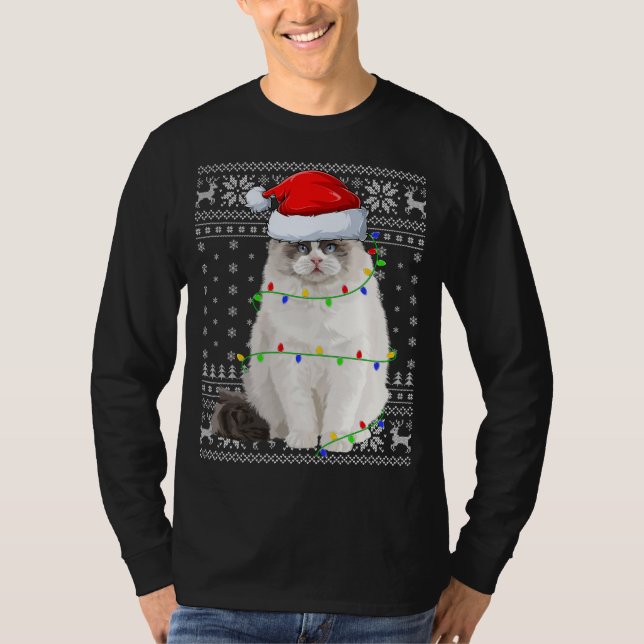 Weihnachtsmannmütze Ragdoll Cat Xmas Lighting Ugly T-Shirt (Vorderseite)