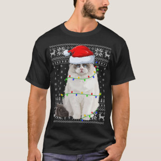 Weihnachtsmannmütze Ragdoll Cat Xmas Lighting Ugly T-Shirt
