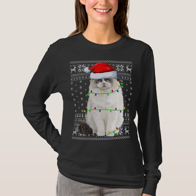 Weihnachtsmannmütze Ragdoll Cat Xmas Lighting Ugly T-Shirt (Vorderseite)