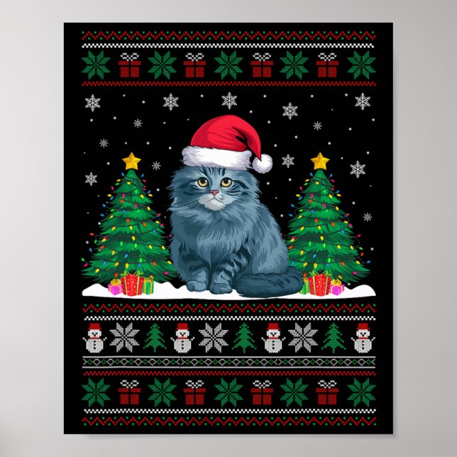Weihnachtsmannmütze Ragdoll Katze Weihnachtsbaum L Poster (Vorne)