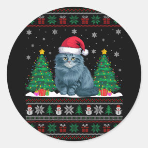 Weihnachtsmannmütze Ragdoll Katze Weihnachtsbaum L Runder Aufkleber