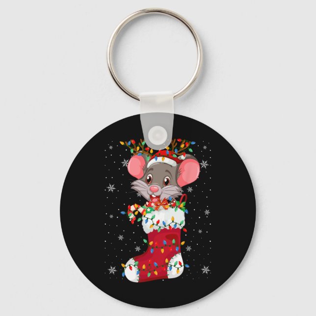 Weihnachtsmannmütze Ratte Tier in Socken Xmas Tret Schlüsselanhänger (Vorderseite)