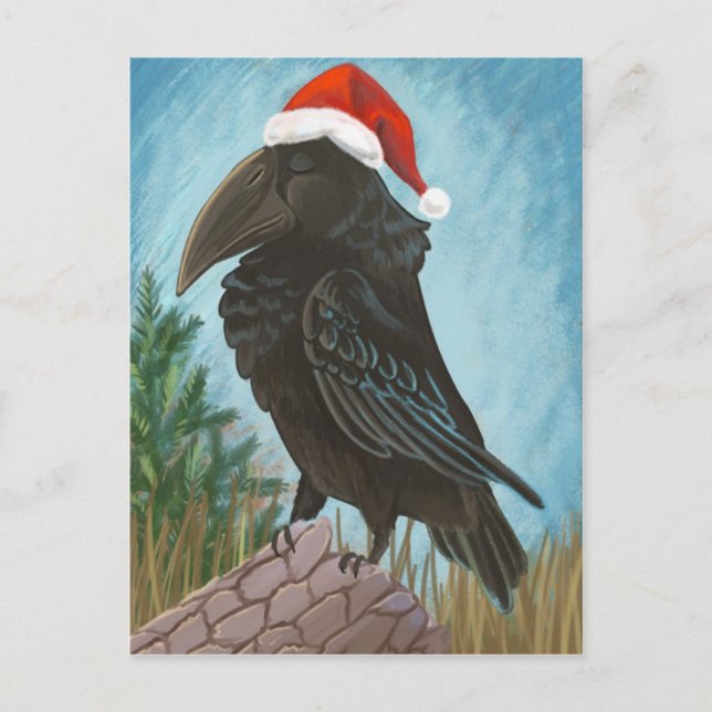 Weihnachtsmannmütze Raven Feiertagspostkarte (Vorderseite)