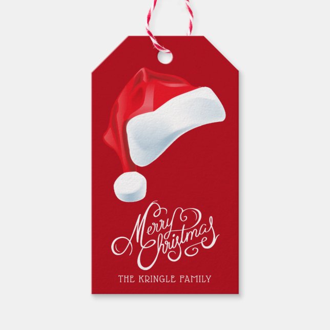 Weihnachtsmannmütze Red Merry Weihnachtsgeschenk Geschenkanhänger (Vorderseite)